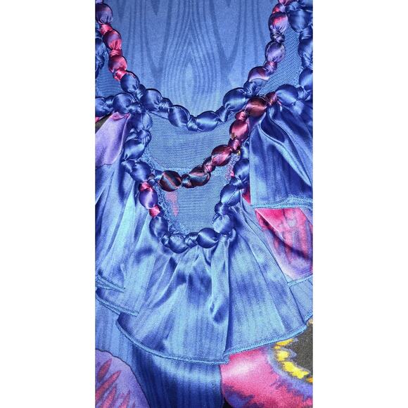 Blue Hawaiian Tank Top Sz 10 ECI New York Vintage Silky Look Floral Tropical 10 - Picture 7 of 12
